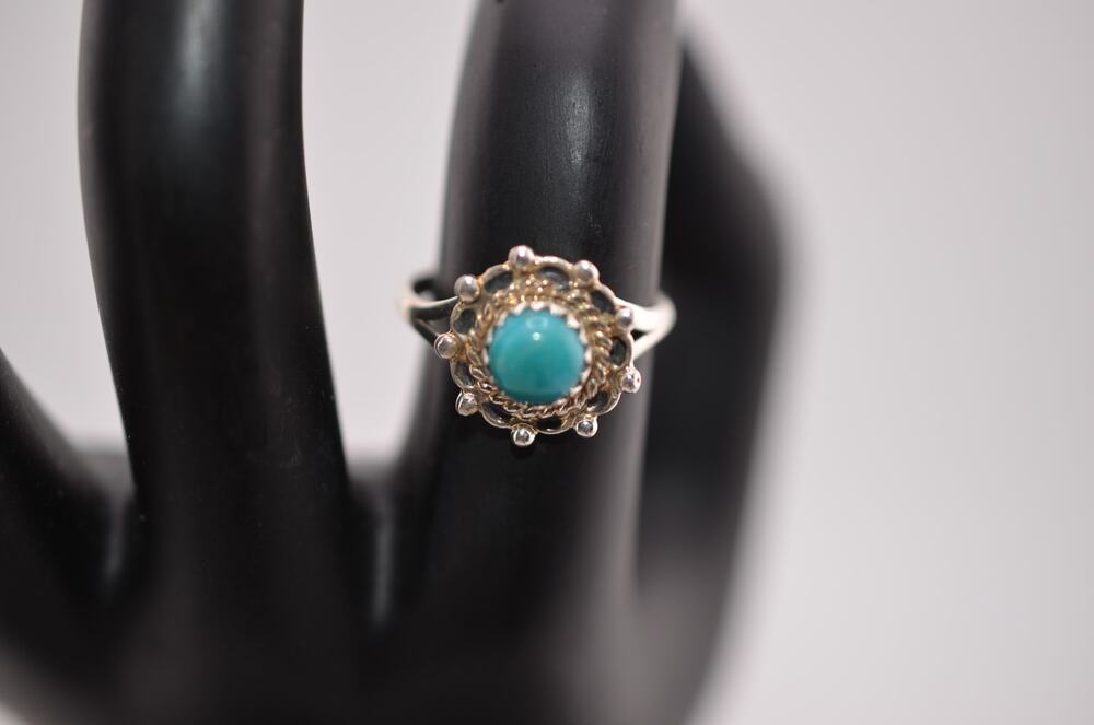 Native American Running Bear Turquoise Sterling ring size 6.5